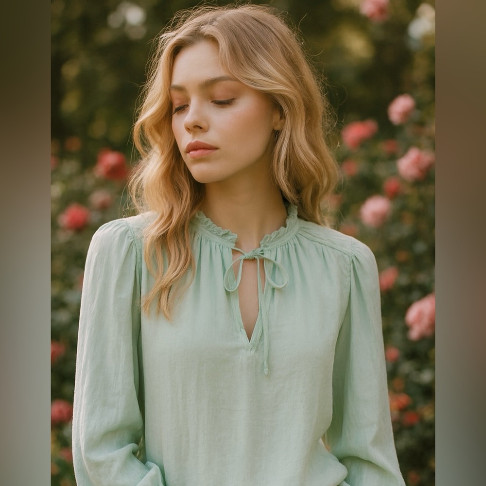 Maison D’Amelie Mint Green Romantic Blouse Soft Girl Longsleeve Spring Top XS